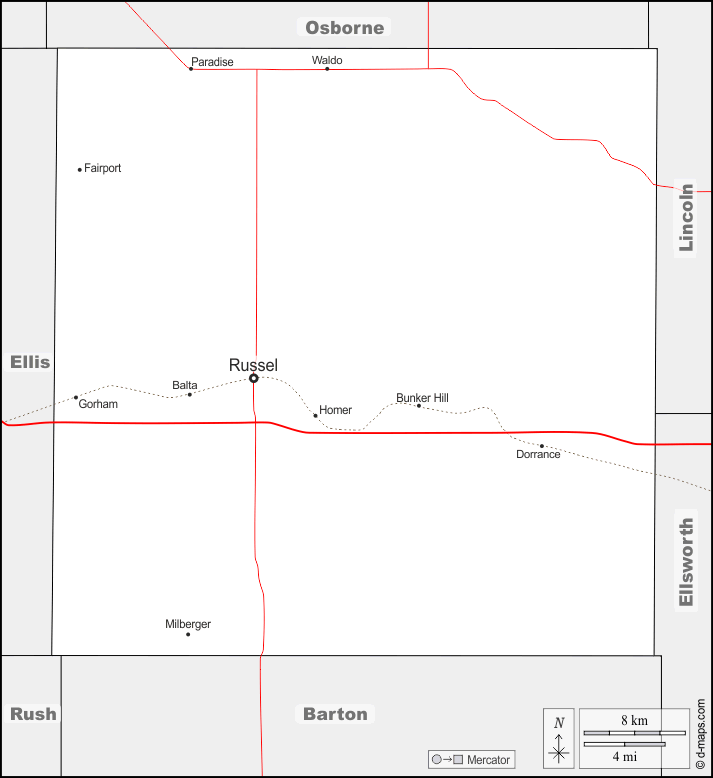 Russell County : d-maps.com: Kostenlose Karten, kostenlose stumme Karte, kostenlose unausgefüllt Landkarte, kostenlose hochauflösende Umrisskarte : Grenzen, Wichtige Städte, Straßen, Namen