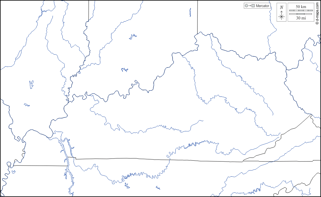 Kentucky : d-maps.com: mapa livre, mapa em branco livre, mapa livre do esboço, mapa básico livre
 : fronteiras, contornos, branco