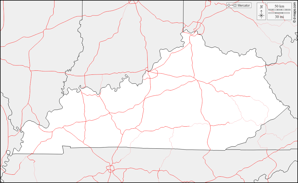 Kentucky : d-maps.com: Kostenlose Karten, kostenlose stumme Karte, kostenlose unausgefüllt Landkarte, kostenlose hochauflösende Umrisskarte : Grenzen, Straßen