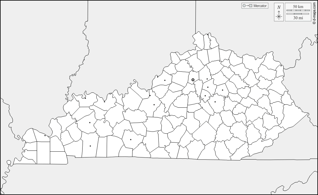 Kentucky : d-maps.com: mappa gratuita, mappa muta gratuita, cartina muta gratuita : frontiere, contee, principali città