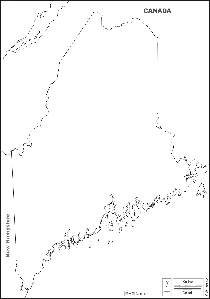 Maine : d-maps.com: free map, free blank map, free outline map, free base map : boundaries, names, white