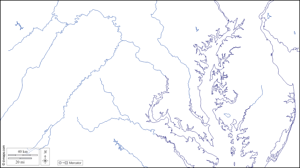 Maryland : d-maps.com: free map, free blank map, free outline map, free base map : coasts, hydrography, white