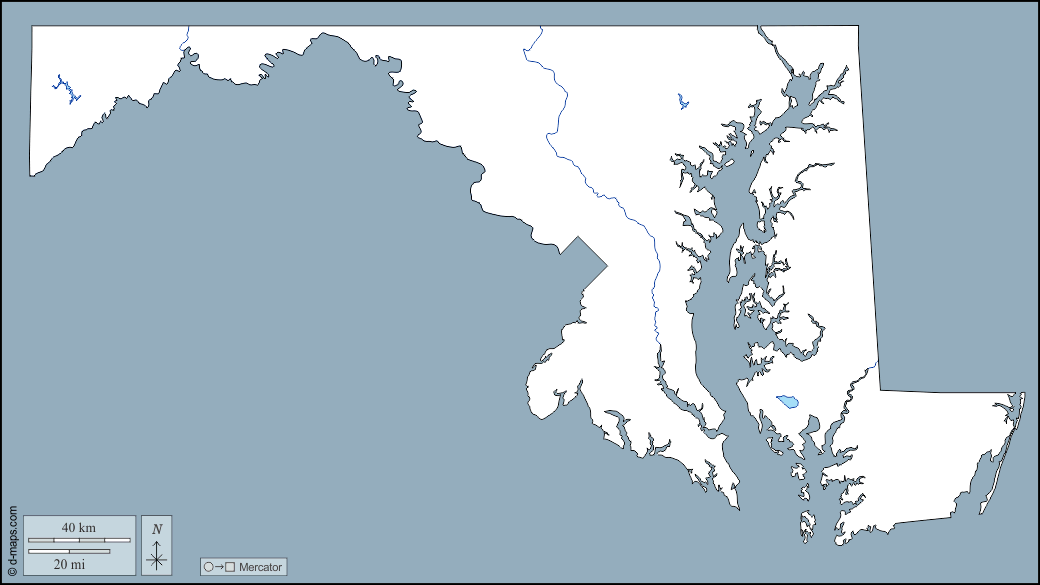 Maryland : d-maps.com: mapa livre, mapa em branco livre, mapa livre do esboço, mapa básico livre
 : contornos, hidrografia