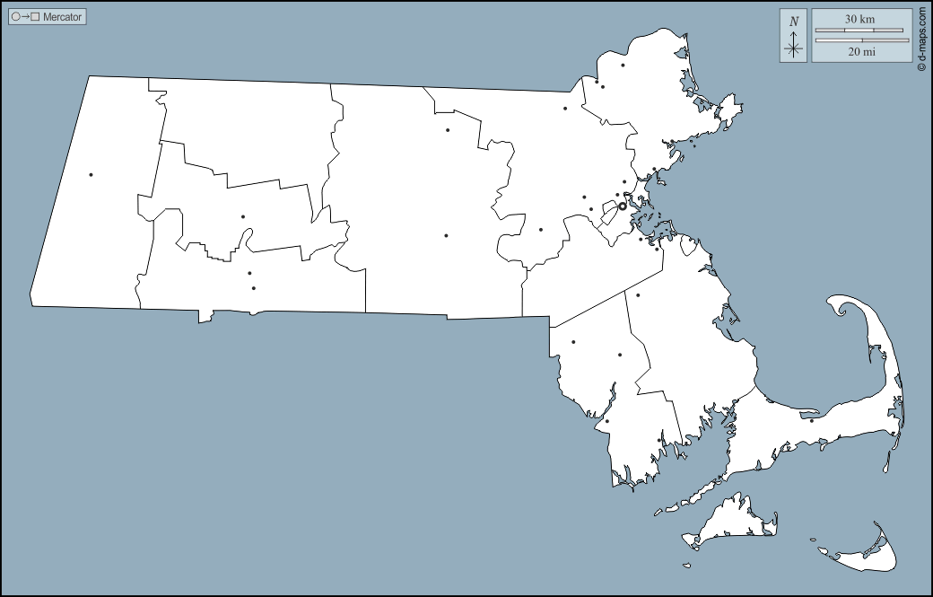 Massachusetts : d-maps.com: Kostenlose Karten, kostenlose stumme Karte, kostenlose unausgefüllt Landkarte, kostenlose hochauflösende Umrisskarte : Umrisse, Landkreise, Wichtige Städte