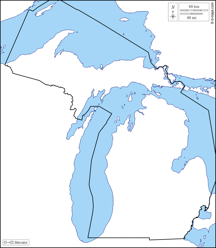 Мичиган : d-maps.com: Бесплатная карта, бесплатная карта, свободная карта, Бесплатная базовая карта
 : побережья, границы
