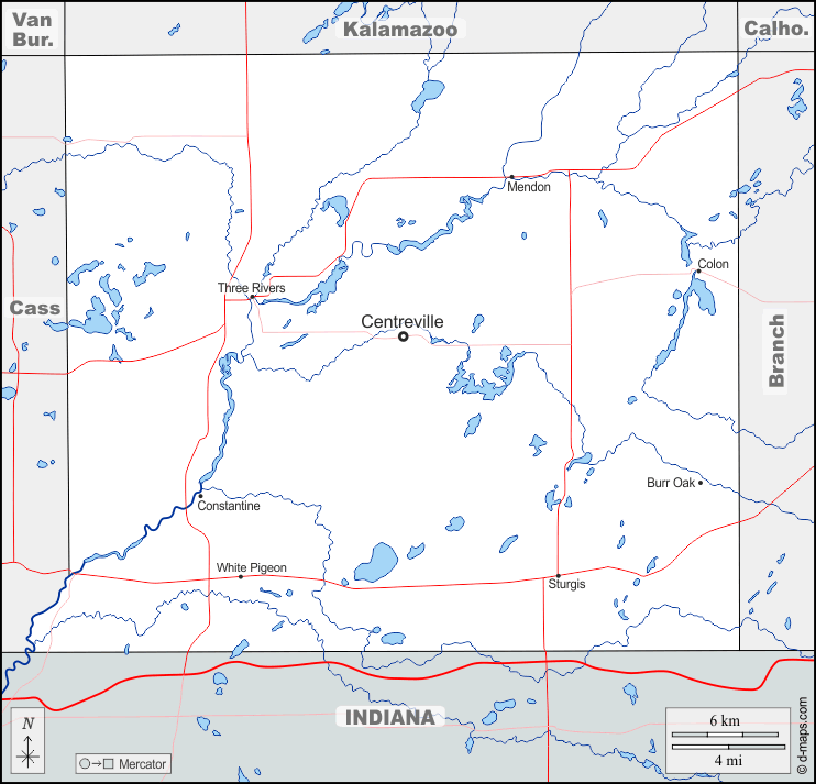 Contea di Saint-Joseph : d-maps.com: mappa gratuita, mappa muta gratuita, cartina muta gratuita : frontiere, idrografia, principali città, strade, nomi