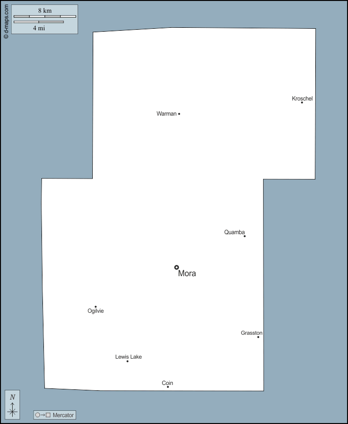 Contea di Kanabec : d-maps.com: mappa gratuita, mappa muta gratuita, cartina muta gratuita : contorni, principali città, nomi
