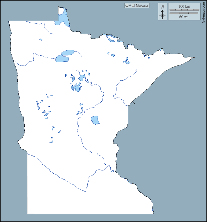 Minnesota : d-maps.com: free map, free blank map, free outline map, free base map : outline, hydrography