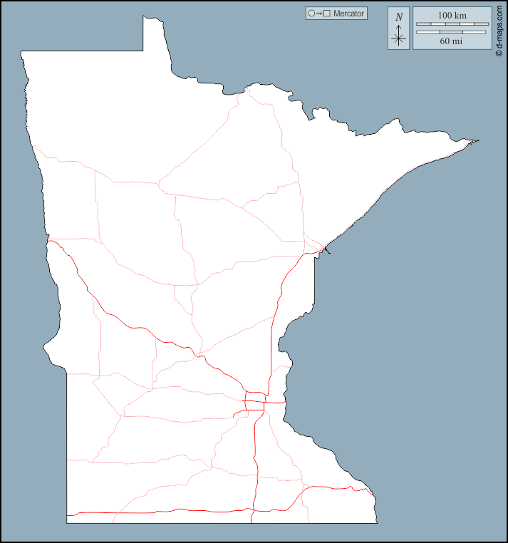 Minnesota : d-maps.com: mapa gratuito, mapa mudo gratuito, mapa en blanco gratuito, plantilla de mapa : contornos, carreteras