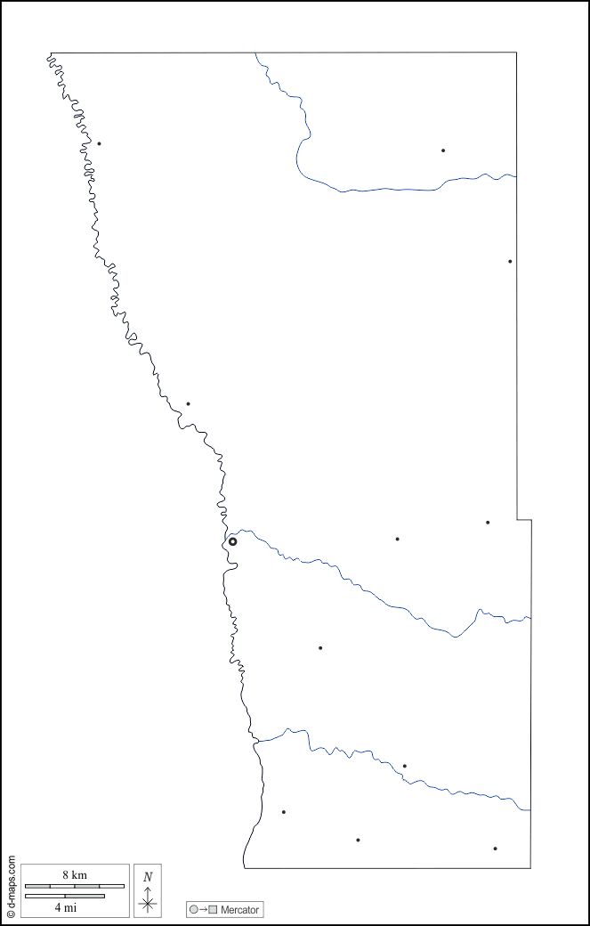 Contea di Wilkin : d-maps.com: mappa gratuita, mappa muta gratuita, cartina muta gratuita : contorni, idrografia, principali città, bianco