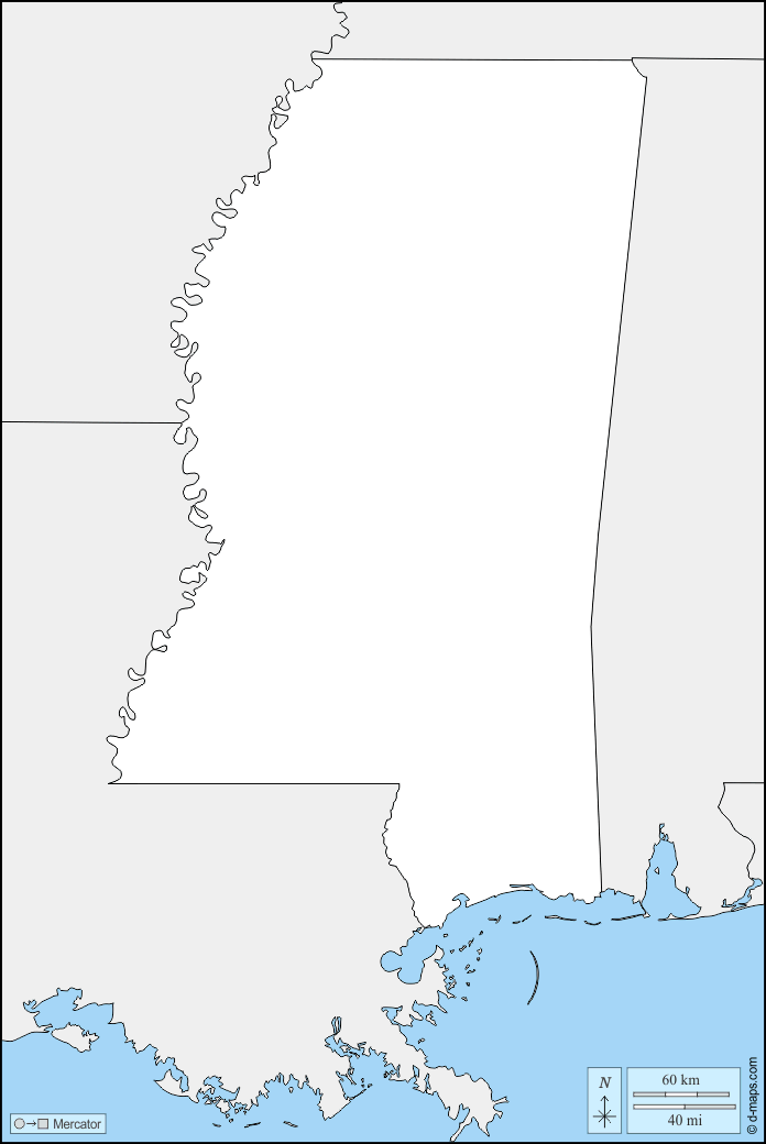 Mississippi : d-maps.com: Kostenlose Karten, kostenlose stumme Karte, kostenlose unausgefüllt Landkarte, kostenlose hochauflösende Umrisskarte : Grenzen