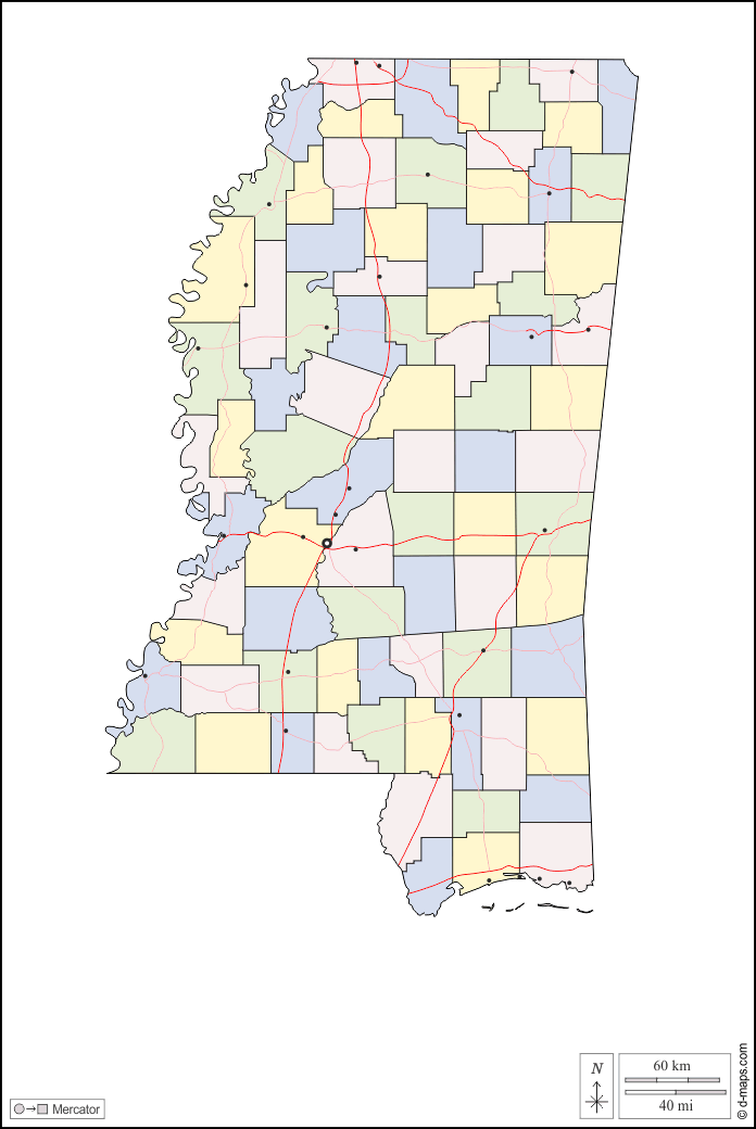 Mississippi : d-maps.com: Kostenlose Karten, kostenlose stumme Karte, kostenlose unausgefüllt Landkarte, kostenlose hochauflösende Umrisskarte : Umrisse, Landkreise, Wichtige Städte, Straßen, Farbe, weiß