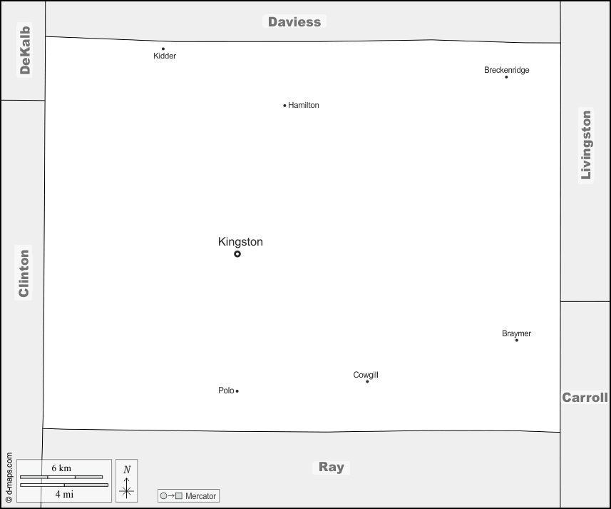 Contea di Caldwell : d-maps.com: mappa gratuita, mappa muta gratuita, cartina muta gratuita : frontiere, principali città, nomi