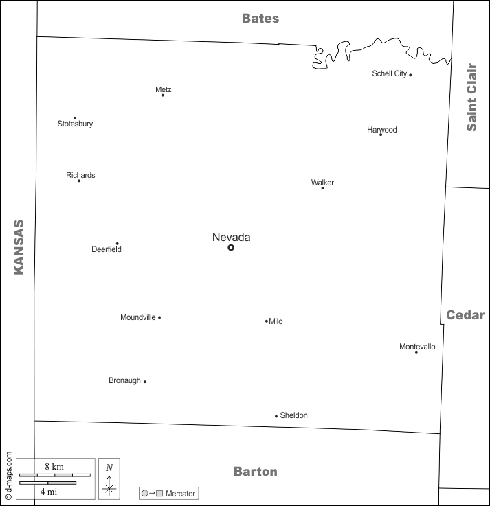 Contea di Vernon : d-maps.com: mappa gratuita, mappa muta gratuita, cartina muta gratuita : frontiere, principali città, nomi, bianco