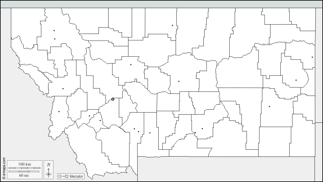 Montana : d-maps.com: Kostenlose Karten, kostenlose stumme Karte, kostenlose unausgefüllt Landkarte, kostenlose hochauflösende Umrisskarte : Grenzen, Landkreise, Wichtige Städte
