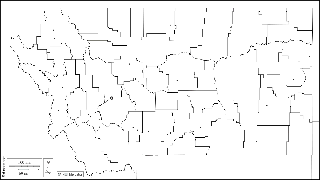 Montana : d-maps.com: Kostenlose Karten, kostenlose stumme Karte, kostenlose unausgefüllt Landkarte, kostenlose hochauflösende Umrisskarte : Grenzen, Landkreise, Wichtige Städte, weiß