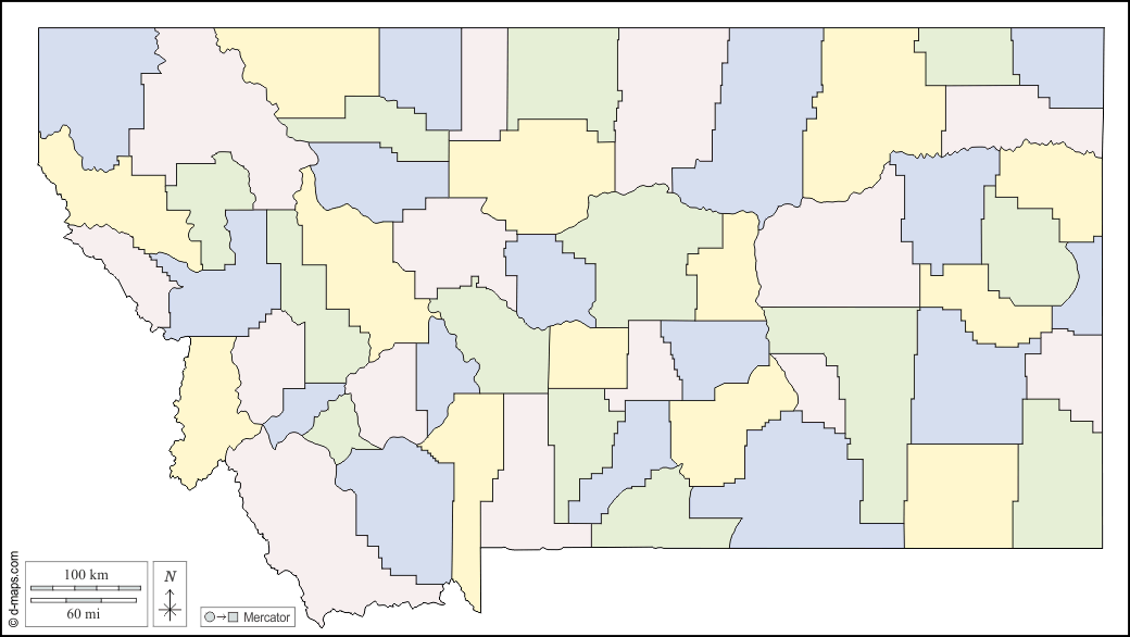 Montana : d-maps.com: Kostenlose Karten, kostenlose stumme Karte, kostenlose unausgefüllt Landkarte, kostenlose hochauflösende Umrisskarte : Umrisse, Landkreise, Farbe, weiß