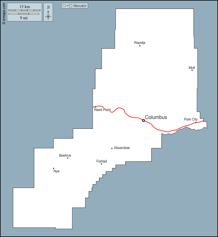 Contea di Stillwater : d-maps.com: mappa gratuita, mappa muta gratuita, cartina muta gratuita : contorni, principali città, strade, nomi