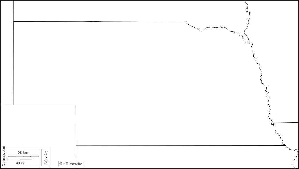 Nebraska : d-maps.com: Kostenlose Karten, kostenlose stumme Karte, kostenlose unausgefüllt Landkarte, kostenlose hochauflösende Umrisskarte : Grenzen, weiß