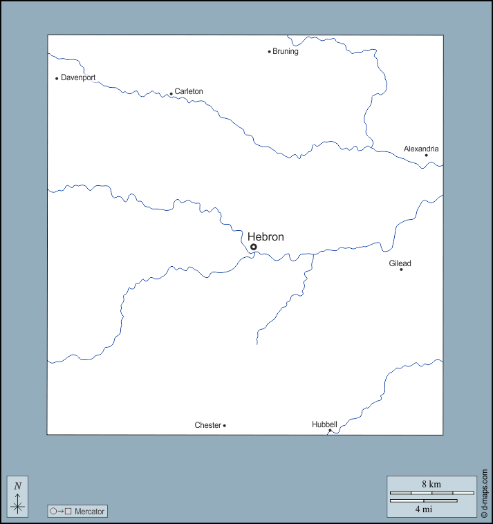 Contea di Thayer : d-maps.com: mappa gratuita, mappa muta gratuita, cartina muta gratuita : contorni, idrografia, principali città, nomi