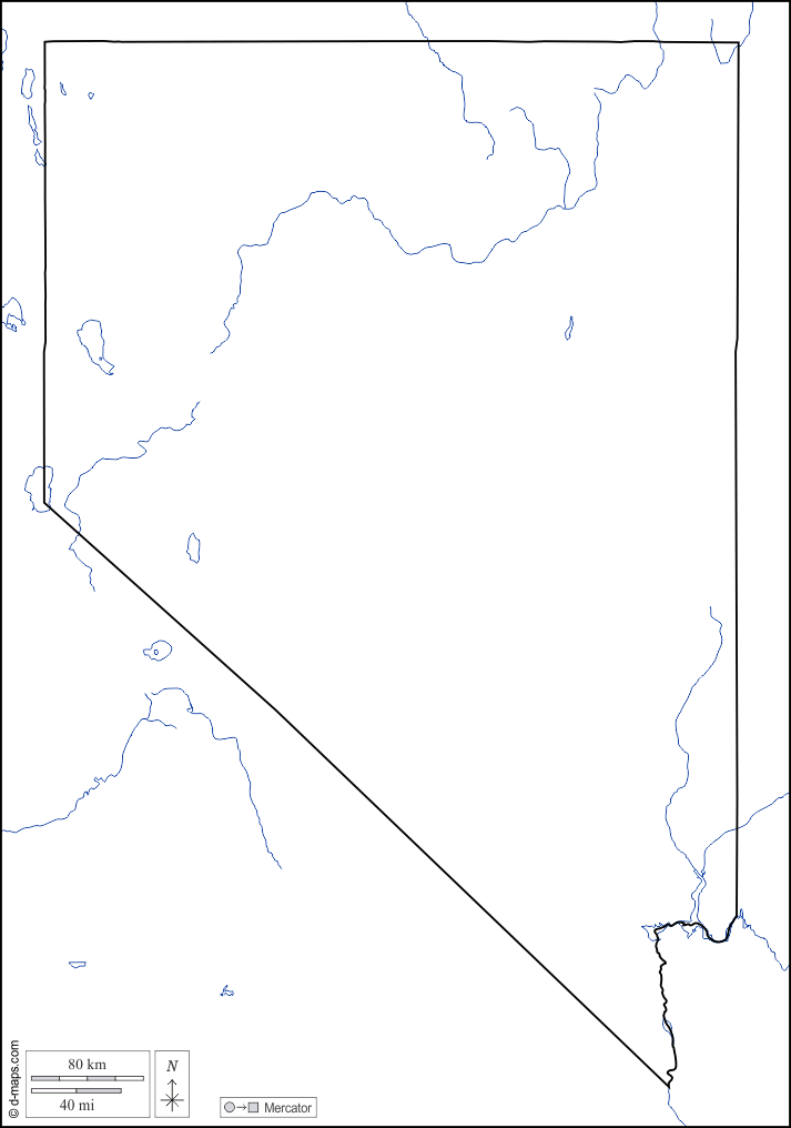 Nevada : d-maps.com: free map, free blank map, free outline map, free base map : limits, hydrography, white