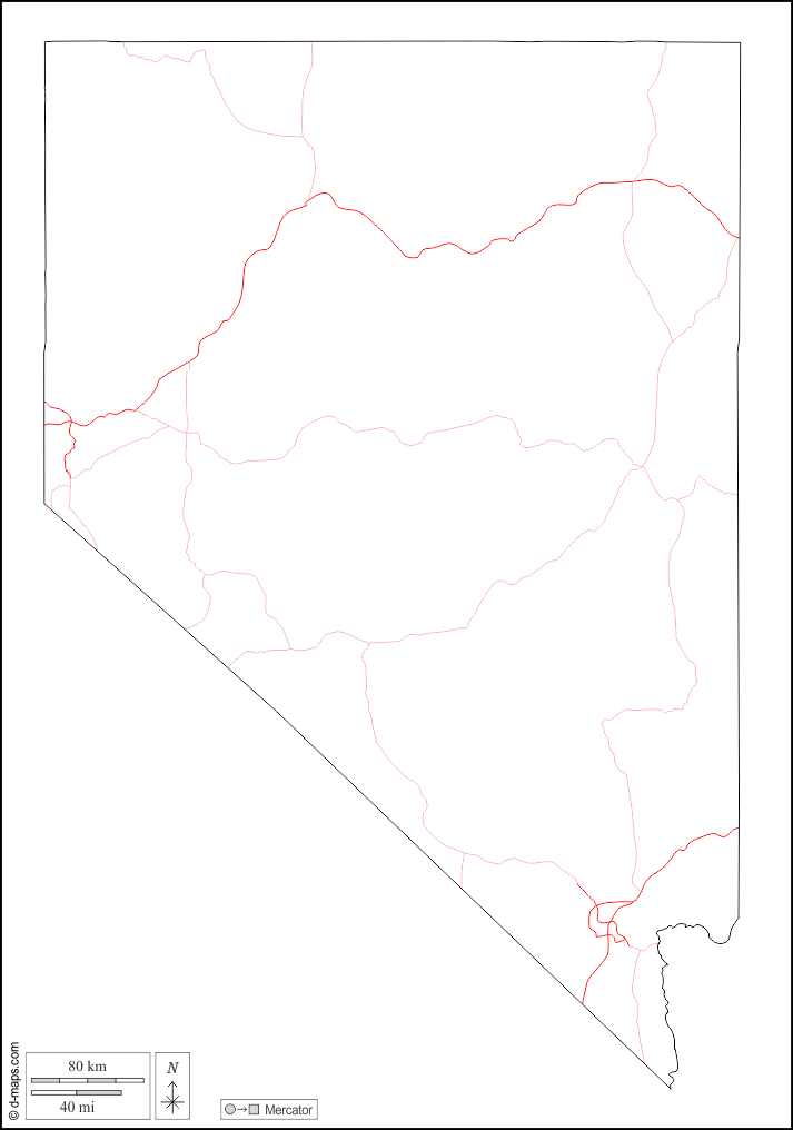 Nevada : d-maps.com: mapa gratuito, mapa mudo gratuito, mapa en blanco gratuito, plantilla de mapa : contornos, carreteras, blanco