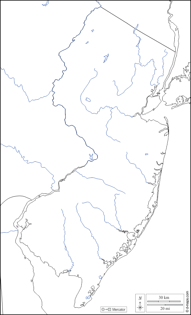 New Jersey : d-maps.com: free map, free blank map, free outline map, free base map : boundaries, hydrography, white