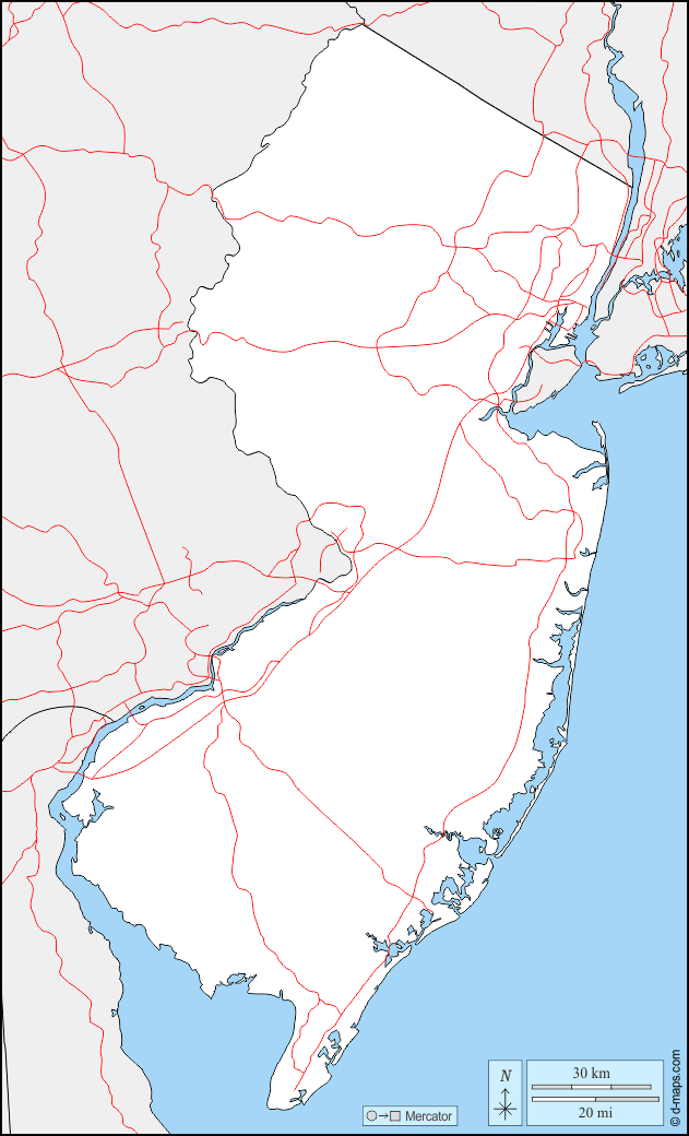 New Jersey : d-maps.com: free map, free blank map, free outline map, free base map : boundaries, roads