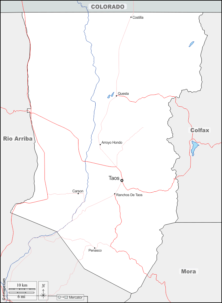 Taos County : d-maps.com: Kostenlose Karten, kostenlose stumme Karte, kostenlose unausgefüllt Landkarte, kostenlose hochauflösende Umrisskarte : Grenzen, Hydrografie, Wichtige Städte, Straßen, Namen