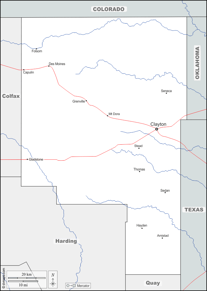 Comté d'Union : d-maps.com: carte géographique gratuite, carte géographique muette gratuite, carte vierge gratuite, fond de carte gratuit, formats graphiques courants : frontières, hydrographie, principales villes, routes, noms