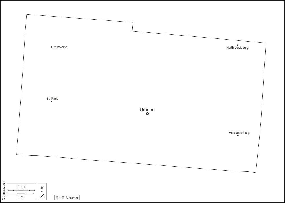 Champaign County : d-maps.com: Kostenlose Karten, kostenlose stumme Karte, kostenlose unausgefüllt Landkarte, kostenlose hochauflösende Umrisskarte : Umrisse, Wichtige Städte, Namen, weiß