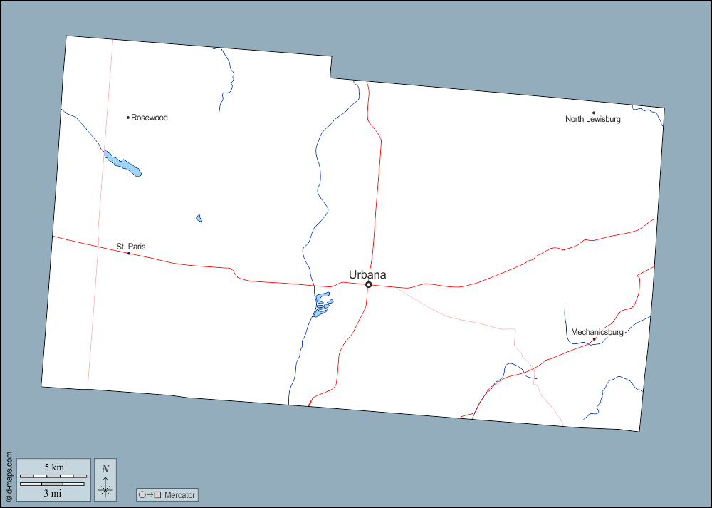 Champaign County : d-maps.com: Kostenlose Karten, kostenlose stumme Karte, kostenlose unausgefüllt Landkarte, kostenlose hochauflösende Umrisskarte : Umrisse, Hydrografie, Wichtige Städte, Straßen, Namen