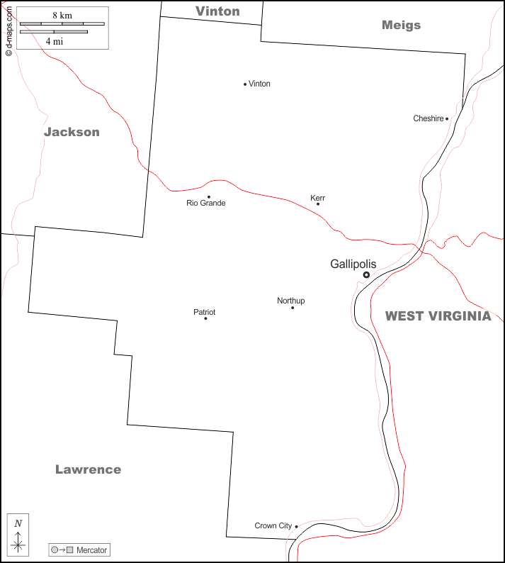 加利亚县 : d-maps.com: 免费地图, 免费的空白地图, 免费的轮廓地图, 免费基地地图 : 边界, 主要城市, 道路, 名称, 白