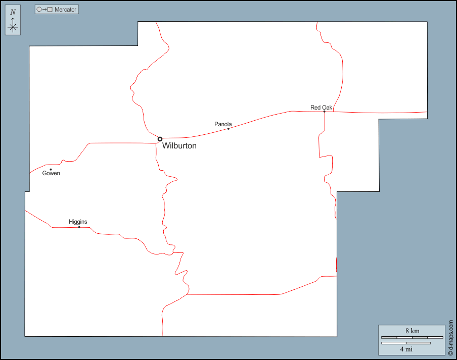 Contea di Latimer : d-maps.com: mappa gratuita, mappa muta gratuita, cartina muta gratuita : contorni, principali città, strade, nomi