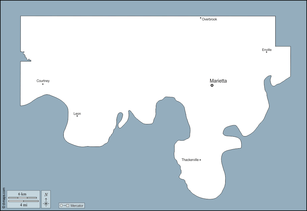 Contea di Love : d-maps.com: mappa gratuita, mappa muta gratuita, cartina muta gratuita : contorni, principali città, nomi