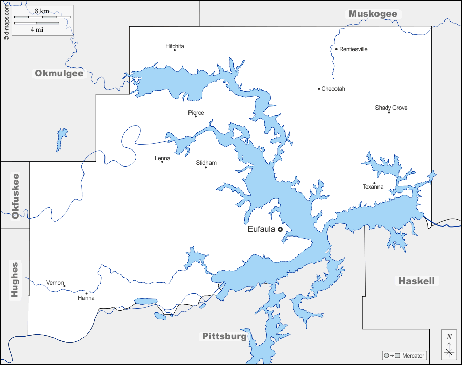 Contea di McIntosh : d-maps.com: mappa gratuita, mappa muta gratuita, cartina muta gratuita : frontiere, idrografia, principali città, nomi
