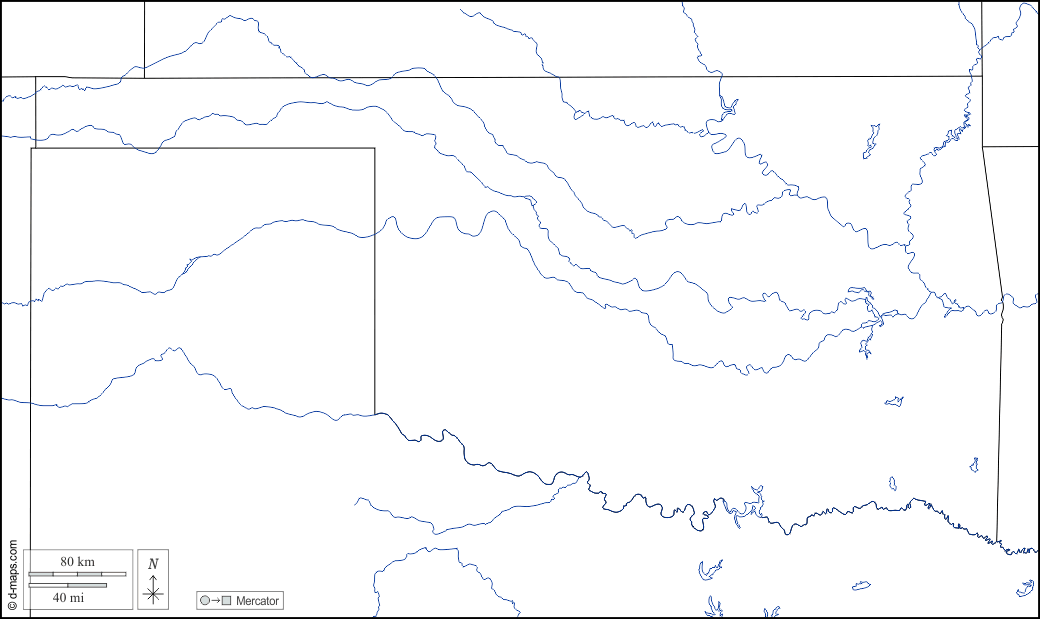 Oklahoma : d-maps.com: Kostenlose Karten, kostenlose stumme Karte, kostenlose unausgefüllt Landkarte, kostenlose hochauflösende Umrisskarte : Grenzen, Hydrografie, weiß