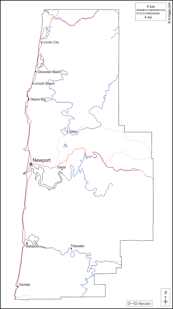 Lincoln County : d-maps.com: Kostenlose Karten, kostenlose stumme Karte, kostenlose unausgefüllt Landkarte, kostenlose hochauflösende Umrisskarte : Umrisse, Hydrografie, Wichtige Städte, Straßen, Namen, weiß
