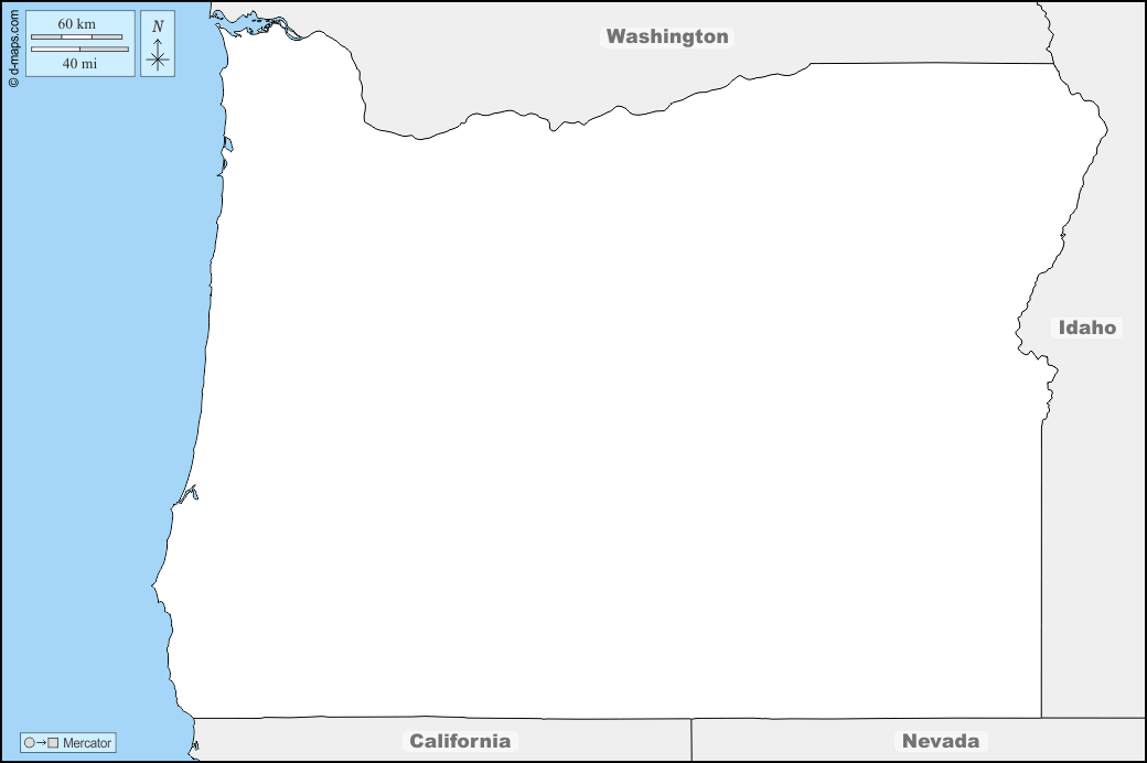Oregon : d-maps.com: Kostenlose Karten, kostenlose stumme Karte, kostenlose unausgefüllt Landkarte, kostenlose hochauflösende Umrisskarte : Grenzen, Namen