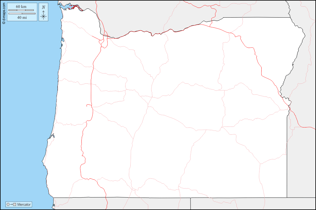 Oregon : d-maps.com: Kostenlose Karten, kostenlose stumme Karte, kostenlose unausgefüllt Landkarte, kostenlose hochauflösende Umrisskarte : Grenzen, Straßen