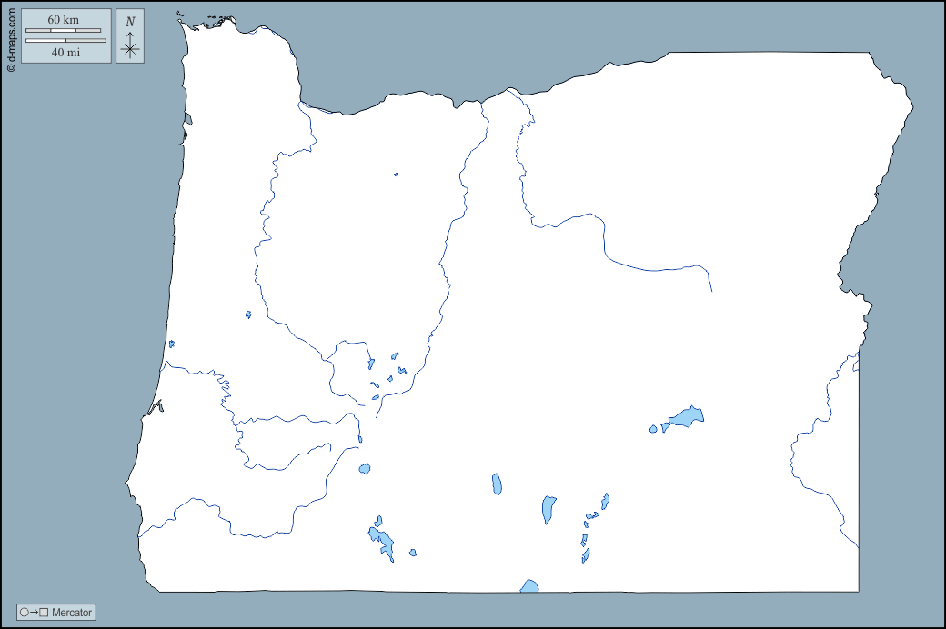 Oregon : d-maps.com: Kostenlose Karten, kostenlose stumme Karte, kostenlose unausgefüllt Landkarte, kostenlose hochauflösende Umrisskarte : Umrisse, Hydrografie