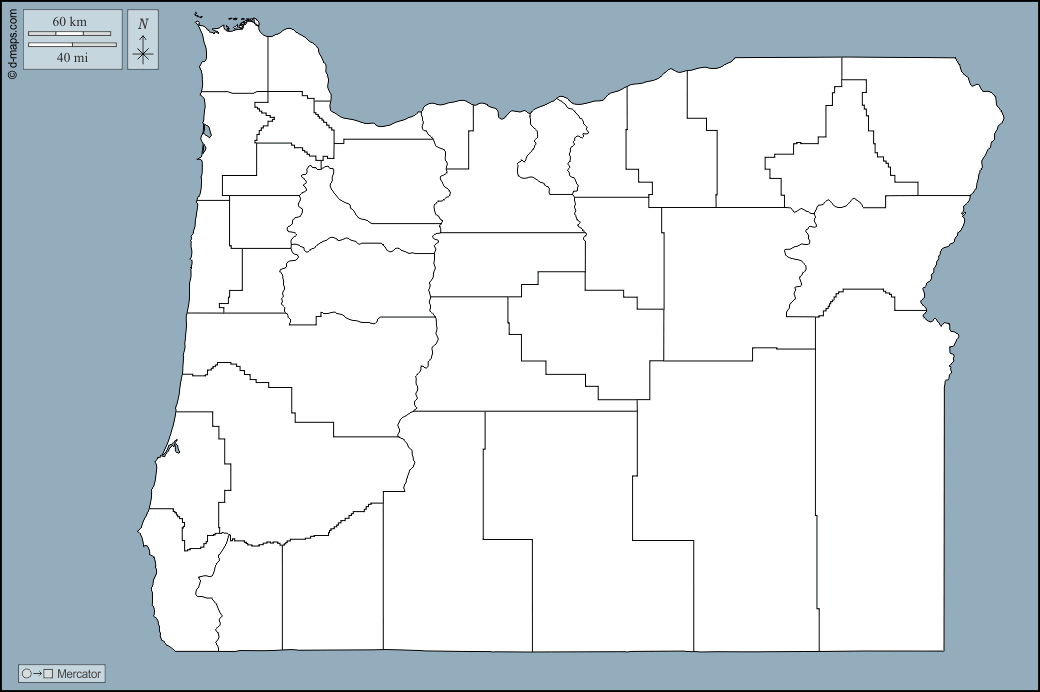Oregón : d-maps.com: mapa gratuito, mapa mudo gratuito, mapa en blanco gratuito, plantilla de mapa : contornos, condados
