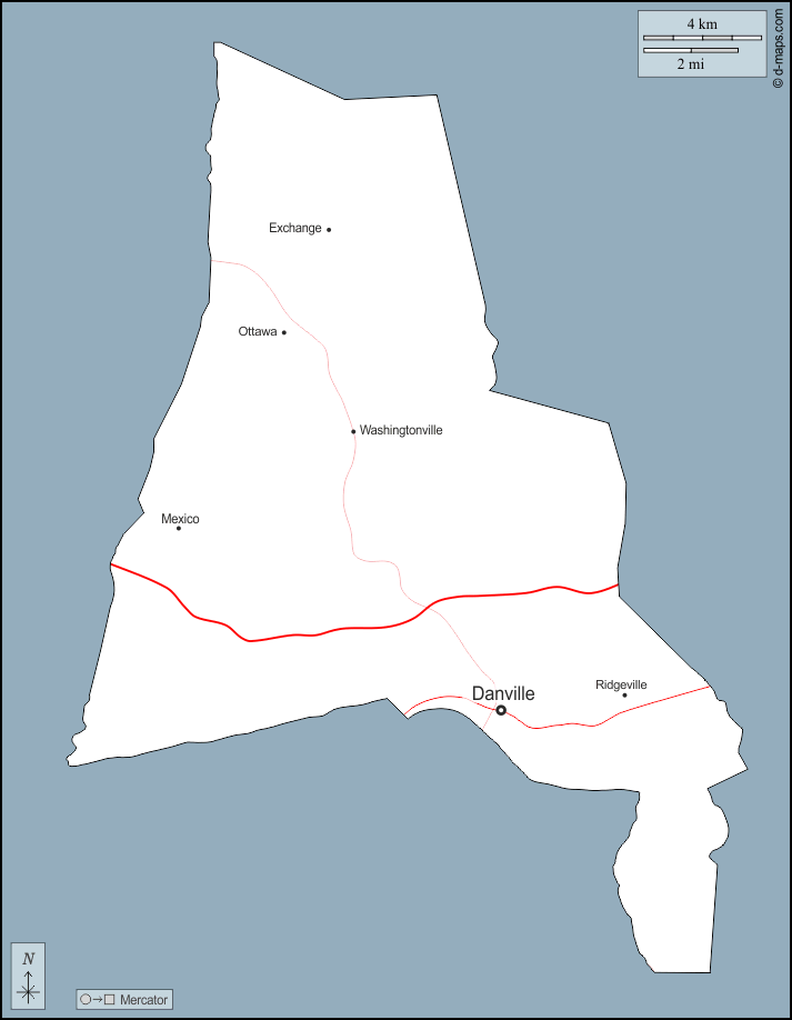 Contea di Montour : d-maps.com: mappa gratuita, mappa muta gratuita, cartina muta gratuita : contorni, principali città, strade, nomi