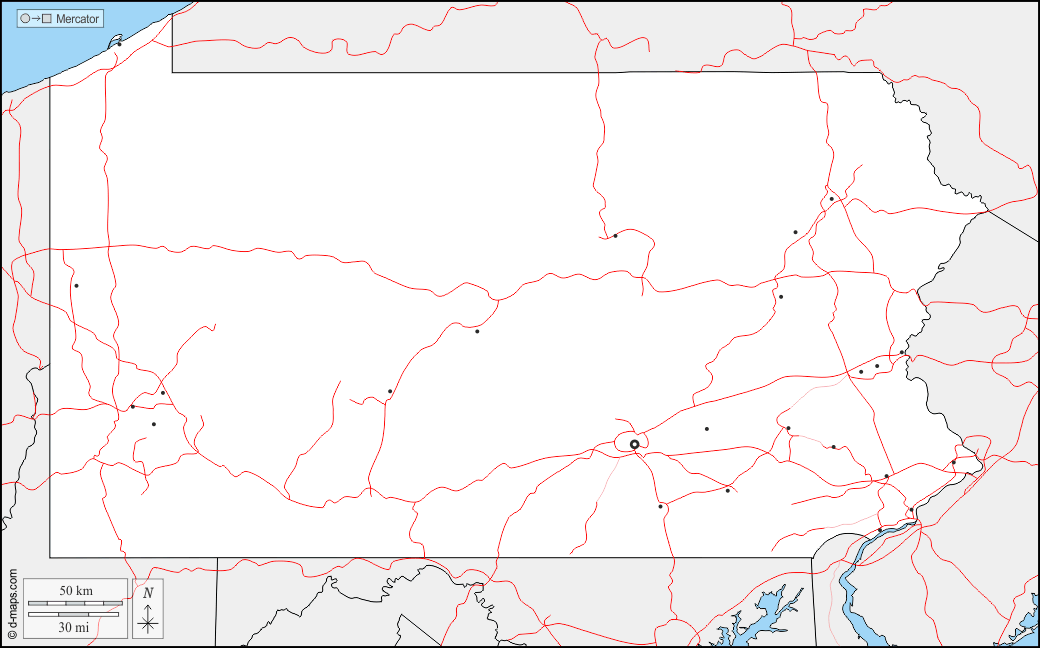 Pennsylvania : d-maps.com: Kostenlose Karten, kostenlose stumme Karte, kostenlose unausgefüllt Landkarte, kostenlose hochauflösende Umrisskarte : Grenzen, Wichtige Städte, Straßen