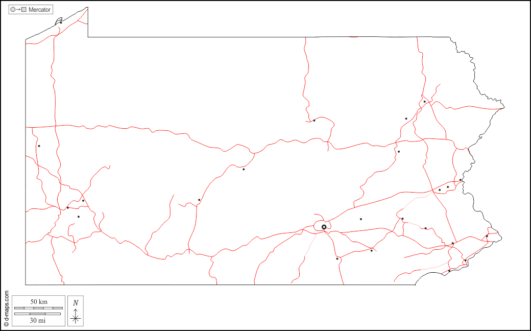 Pensilvania : d-maps.com: mapa gratuito, mapa mudo gratuito, mapa en blanco gratuito, plantilla de mapa : contornos, principales ciudades, carreteras, blanco