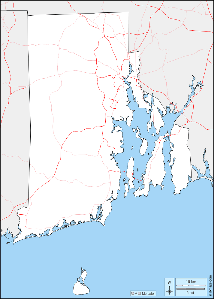 Rhode Island : d-maps.com: free map, free blank map, free outline map, free base map : boundaries, roads