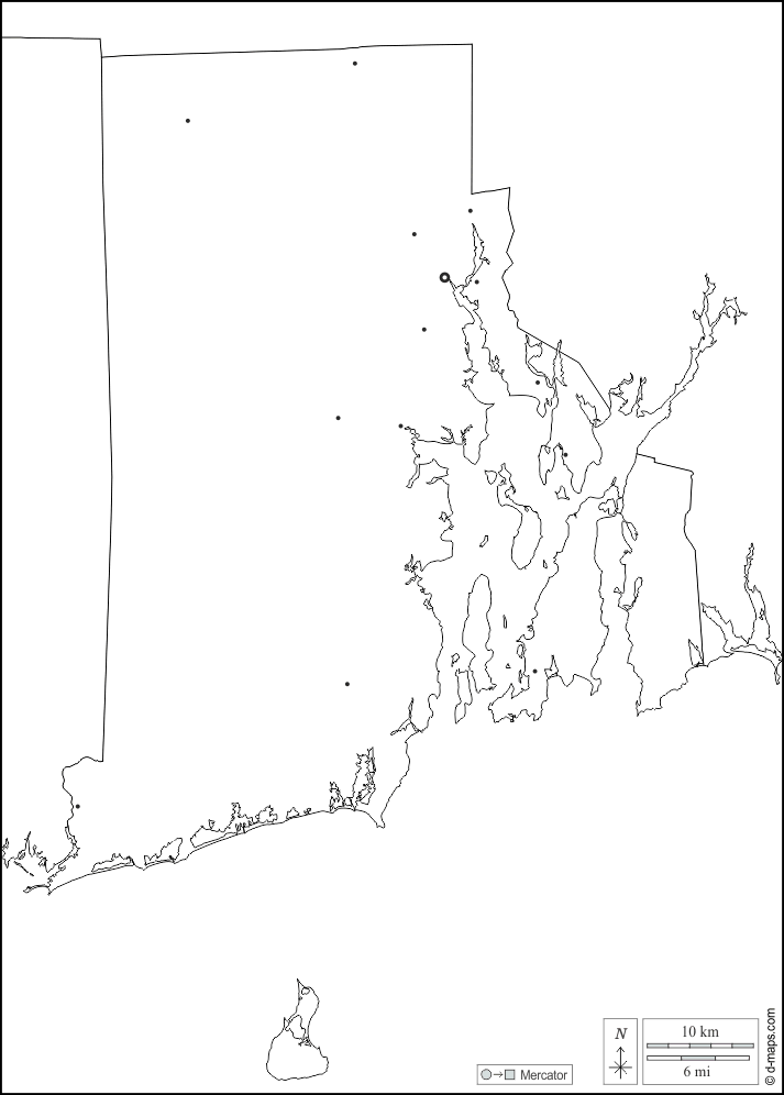 Rhode Island : d-maps.com: Kostenlose Karten, kostenlose stumme Karte, kostenlose unausgefüllt Landkarte, kostenlose hochauflösende Umrisskarte : Grenzen, Wichtige Städte, weiß