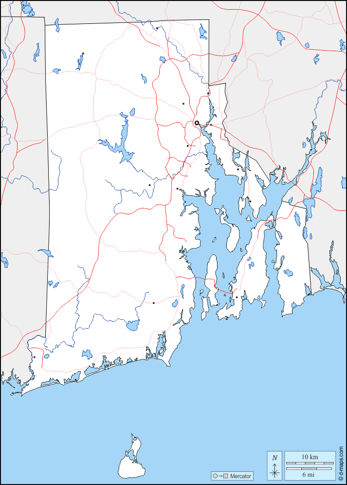 Rhode Island : d-maps.com: Kostenlose Karten, kostenlose stumme Karte, kostenlose unausgefüllt Landkarte, kostenlose hochauflösende Umrisskarte : Grenzen, Hydrografie, Wichtige Städte, Straßen