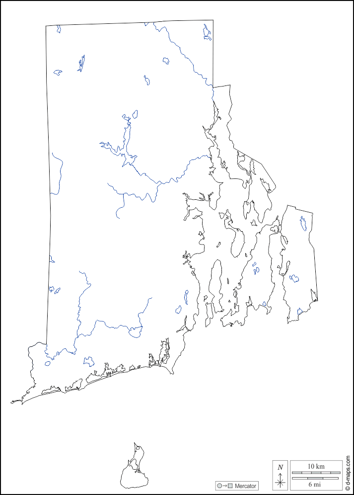 Rhode Island : d-maps.com: mapa livre, mapa em branco livre, mapa livre do esboço, mapa básico livre
 : contornos, hidrografia, branco