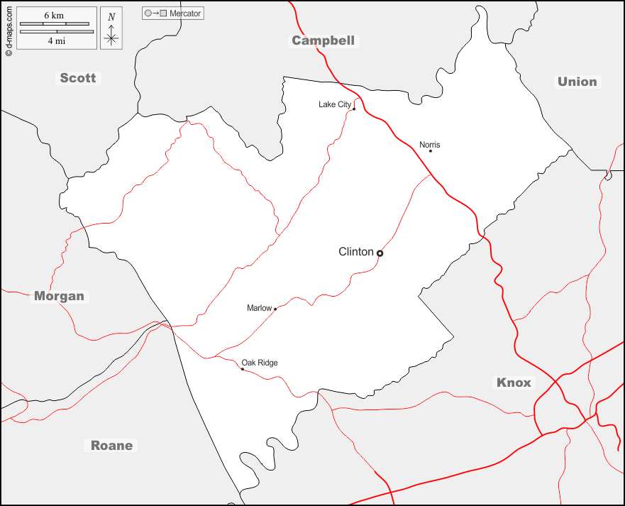 Contea di Anderson : d-maps.com: mappa gratuita, mappa muta gratuita, cartina muta gratuita : frontiere, principali città, strade, nomi